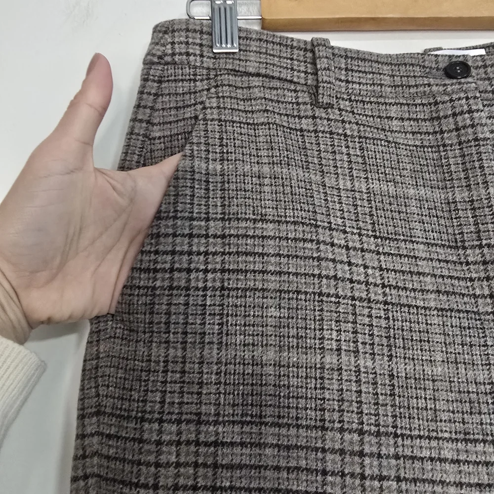 Michael Kors Collection Made in Italy Pure Virgin Wool Plaid Brown Straight Leg - Picture 7 of 13